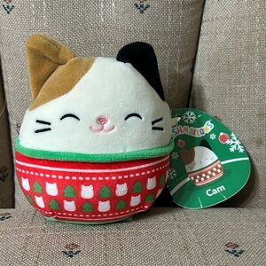 Squishmallows Festive Cat Cam Plush - Brown, Black, Red, Green